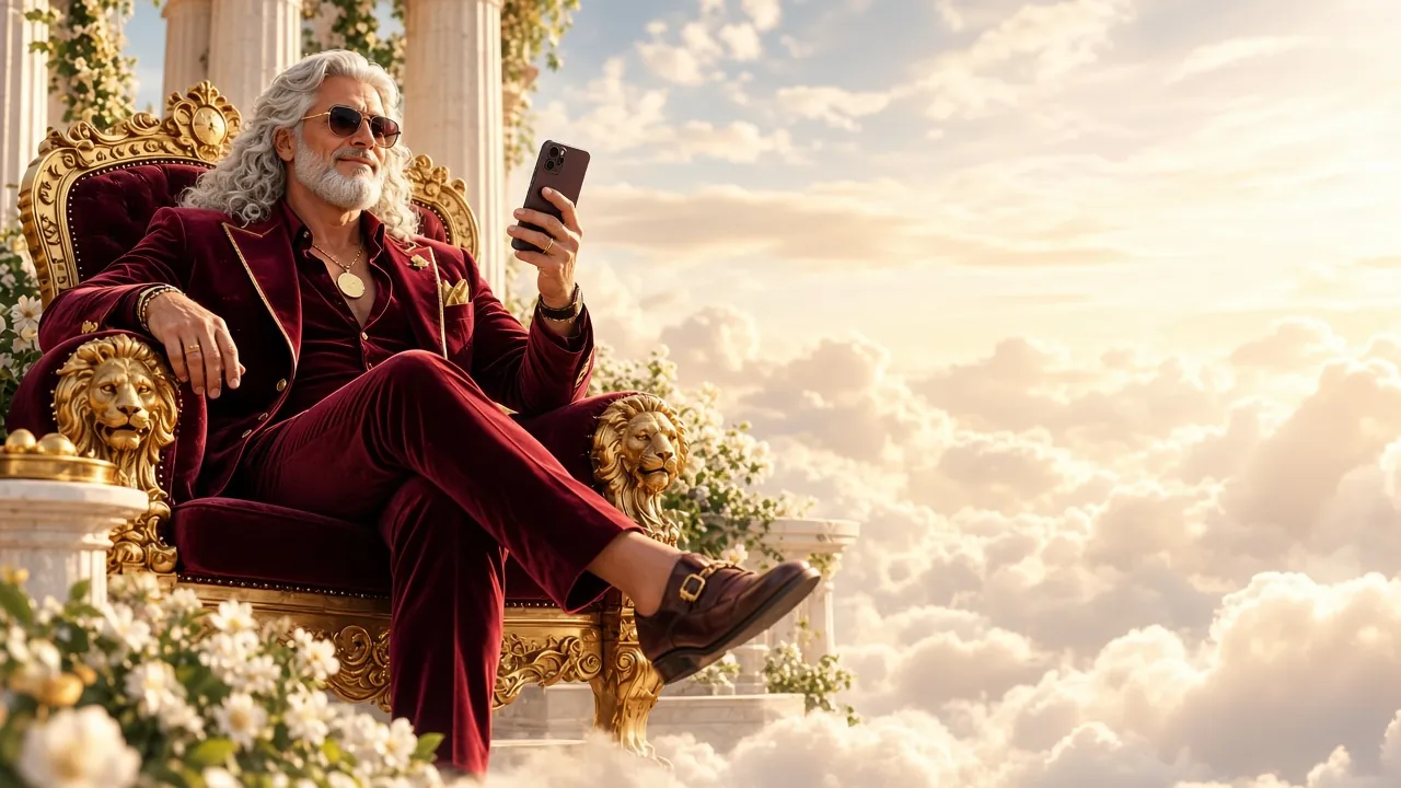 96Won host relaxing on a golden throne above the clouds